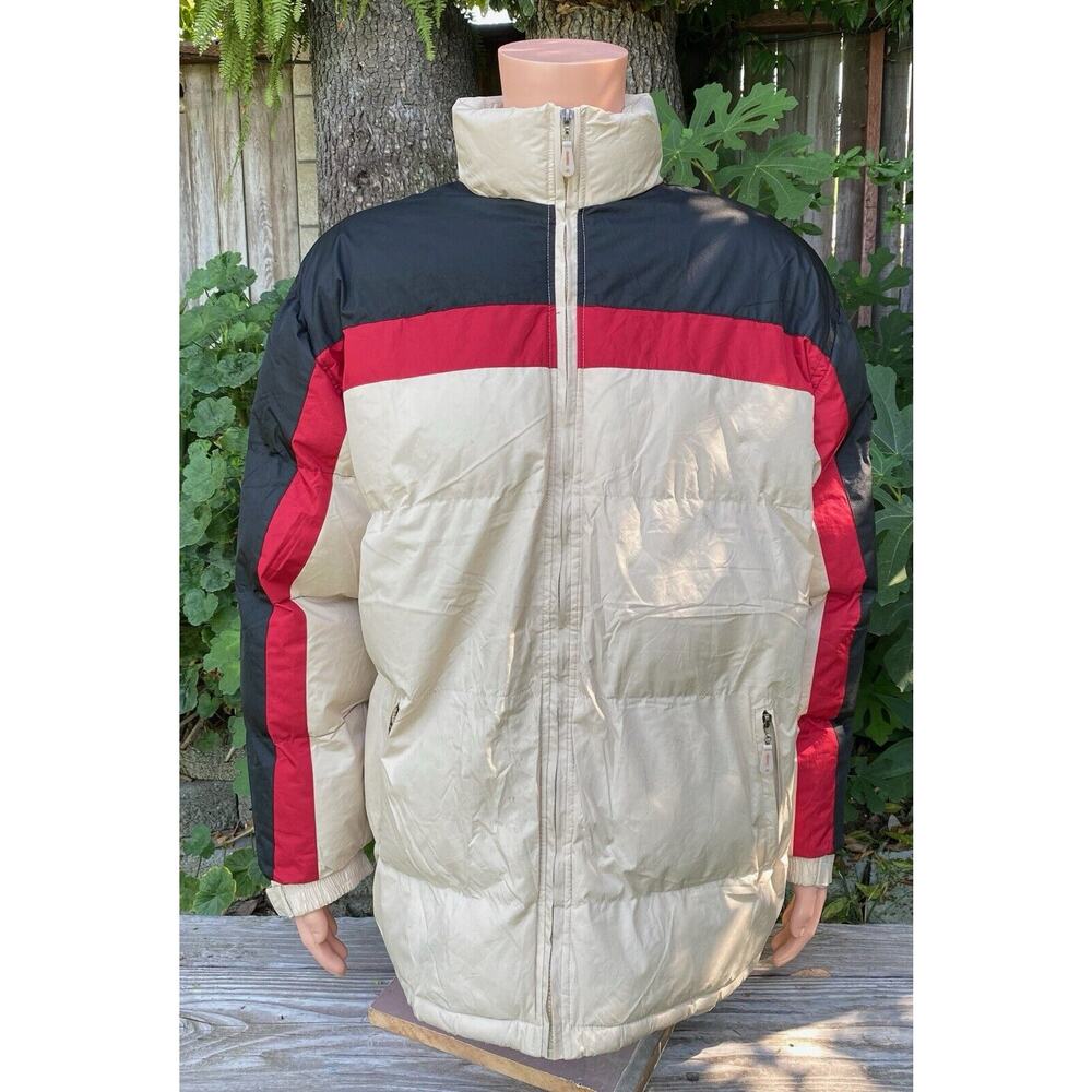 Maitesi Classic Down Puffer Jacket XL Tan Lined Full Zip Warm Ski Snow Winter